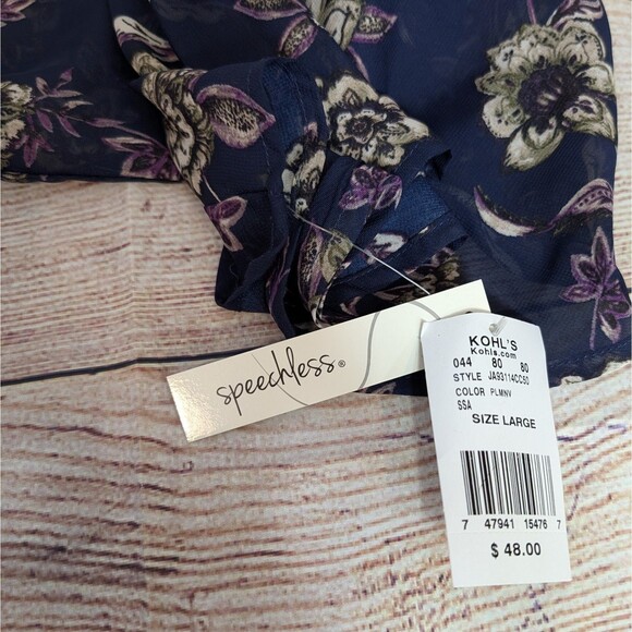 Women's LARGE Top Floral V Neck Long Ruffle Bell Sleeve Tunic Flowy Bohemian - Picture 8 of 14